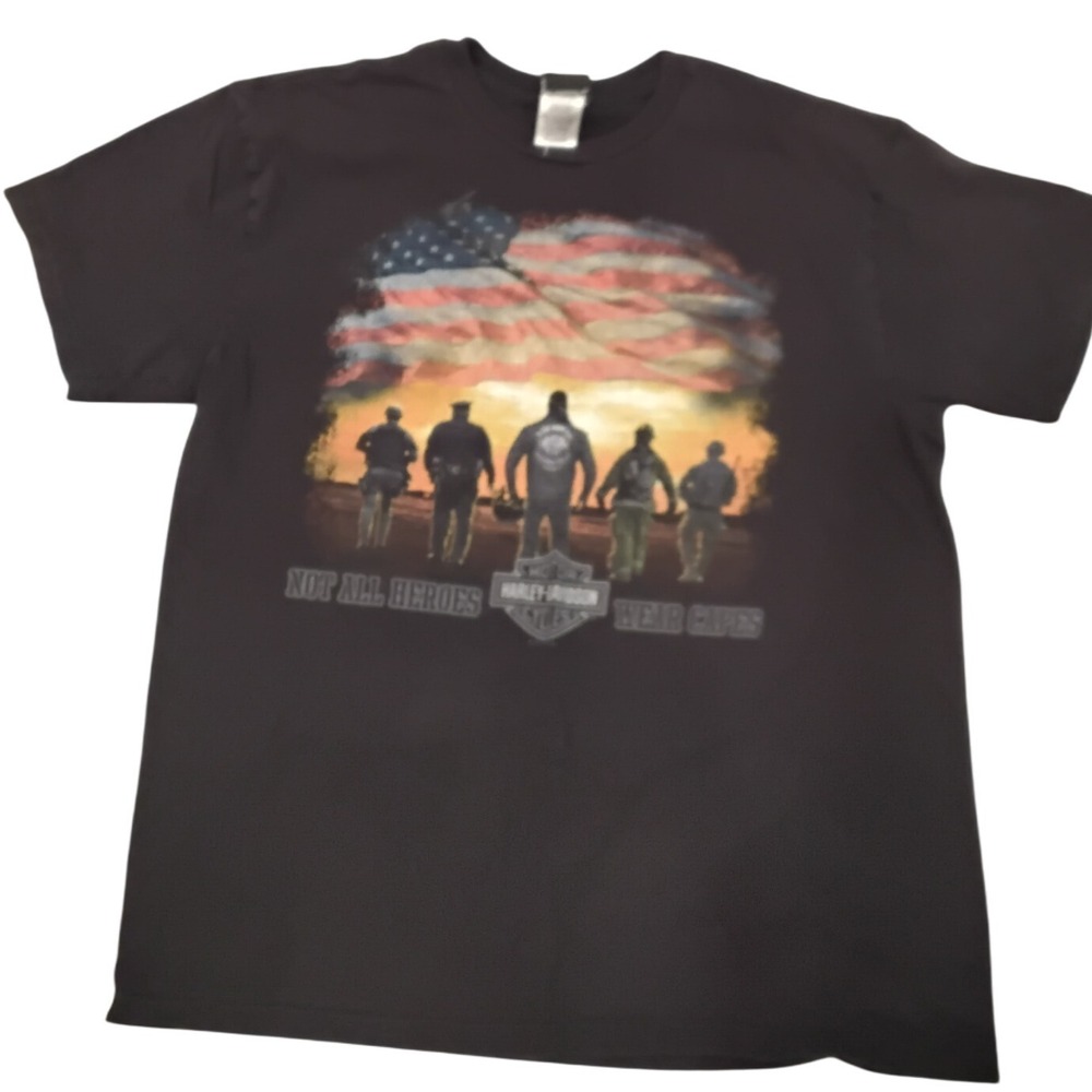 Harley Davidson Mens Not All Heroes Wear Capes USA Flag Graphic T-Shirt XL 4007
